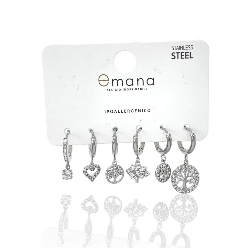 [OR-103-AA3333E] Albero della Vita -Set 6Pz Orecchini in Acciaio - OPA-103-AA3333E (Oro Giallo)