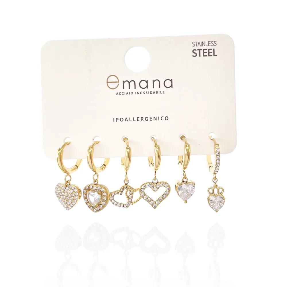 Cuore -Set 6pz Orecchini in Acciaio - OPA-103-AA3336E (Oro Giallo)