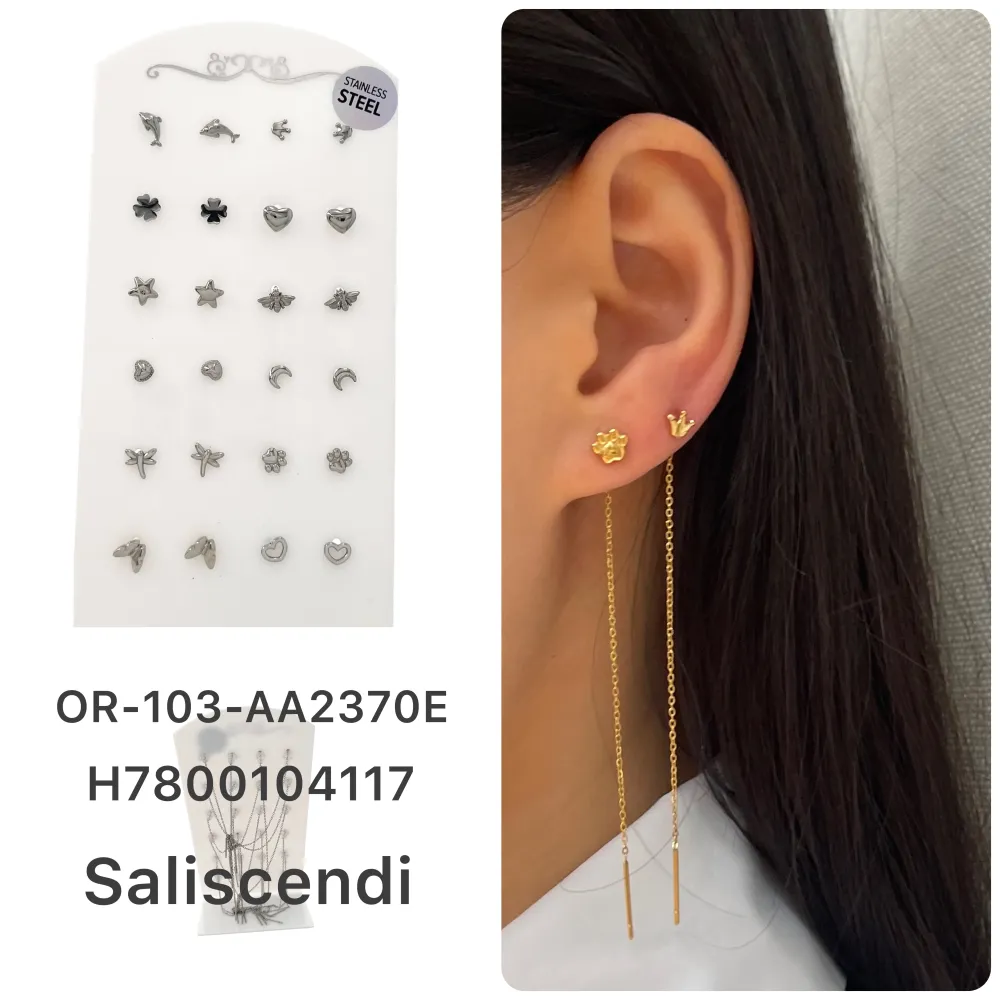 Mix Soggetti Lisci Saliscendi-12Paia Orecchini in Acciaio - OPA-103-AA4100E