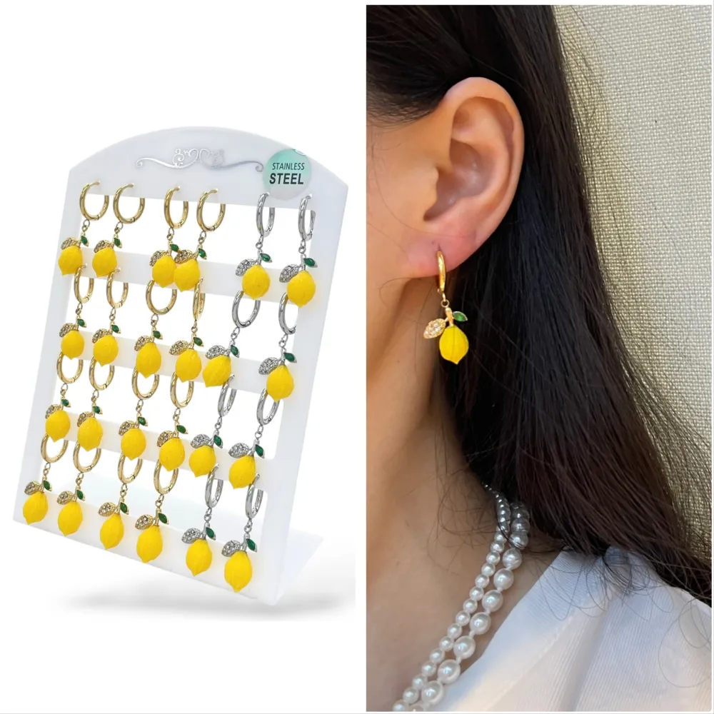 Cerchio con Limone-12Paia Orecchini in Acciaio - OPA-103-AA4847R