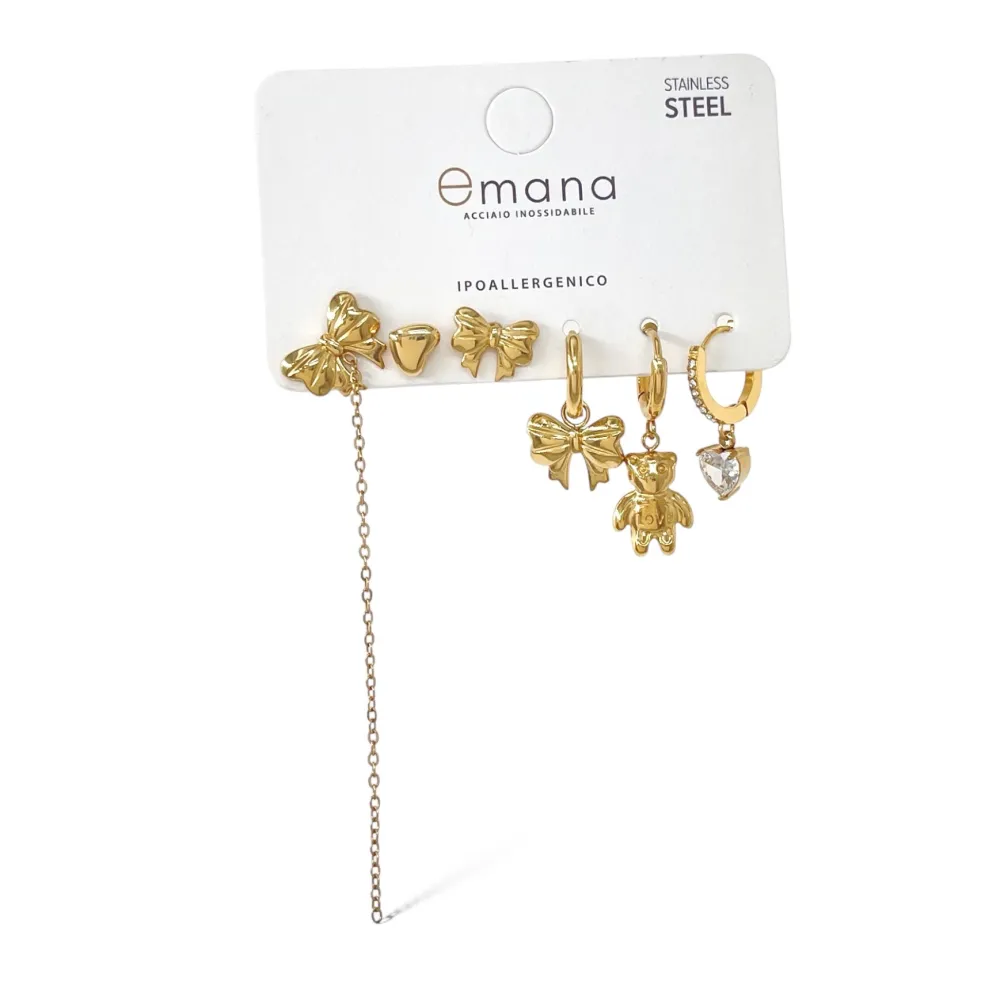 Fiocco Orso- Set 6pz Orecchini in Acciaio - OPA-103-AA5292E