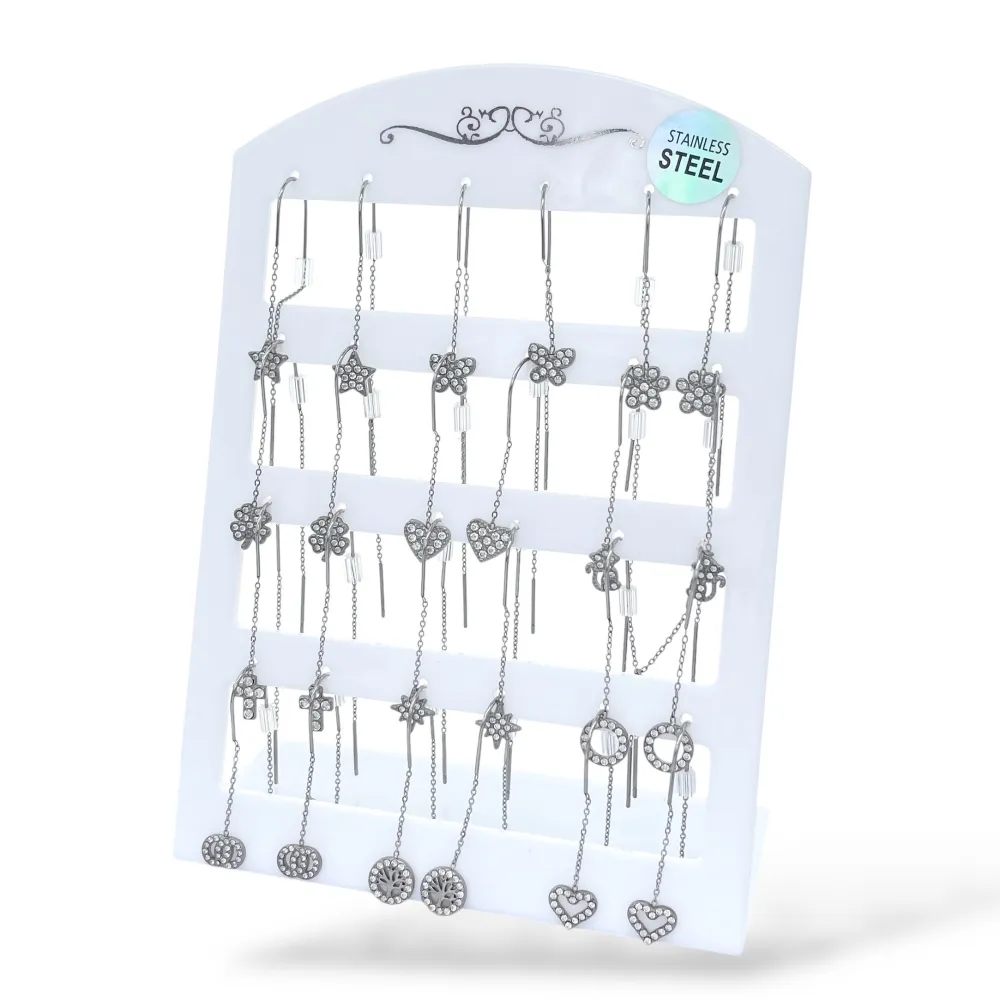[OPA-103-AA5498-5509] Mix Soggetti con Strass -12Paia Orecchini in Acciaio - OPA-103-AA5498-5509 (Argento)