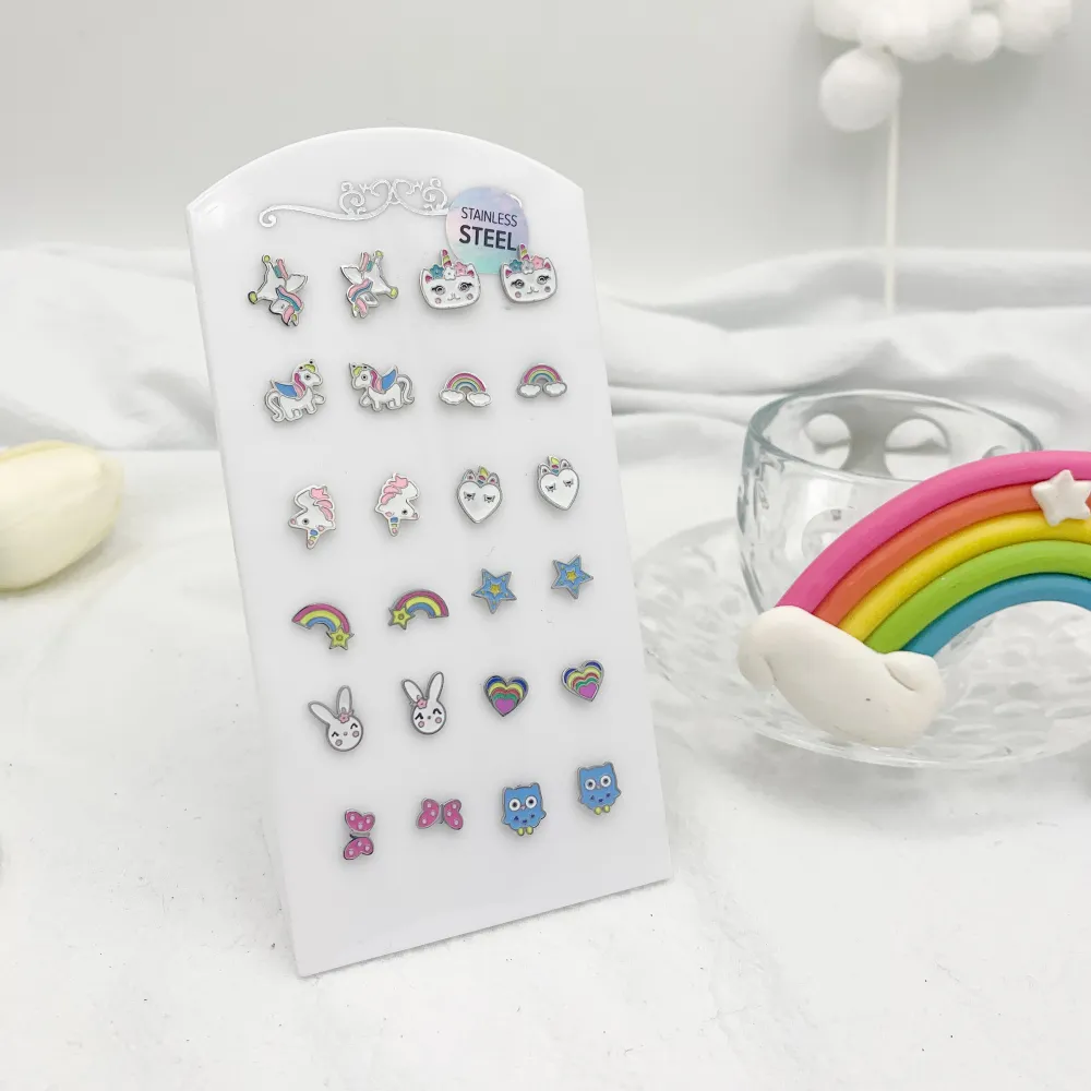 Soggetti Mix Smaltati-12 Paia Orecchini in Acciaio - OPA-103-AA647-658E