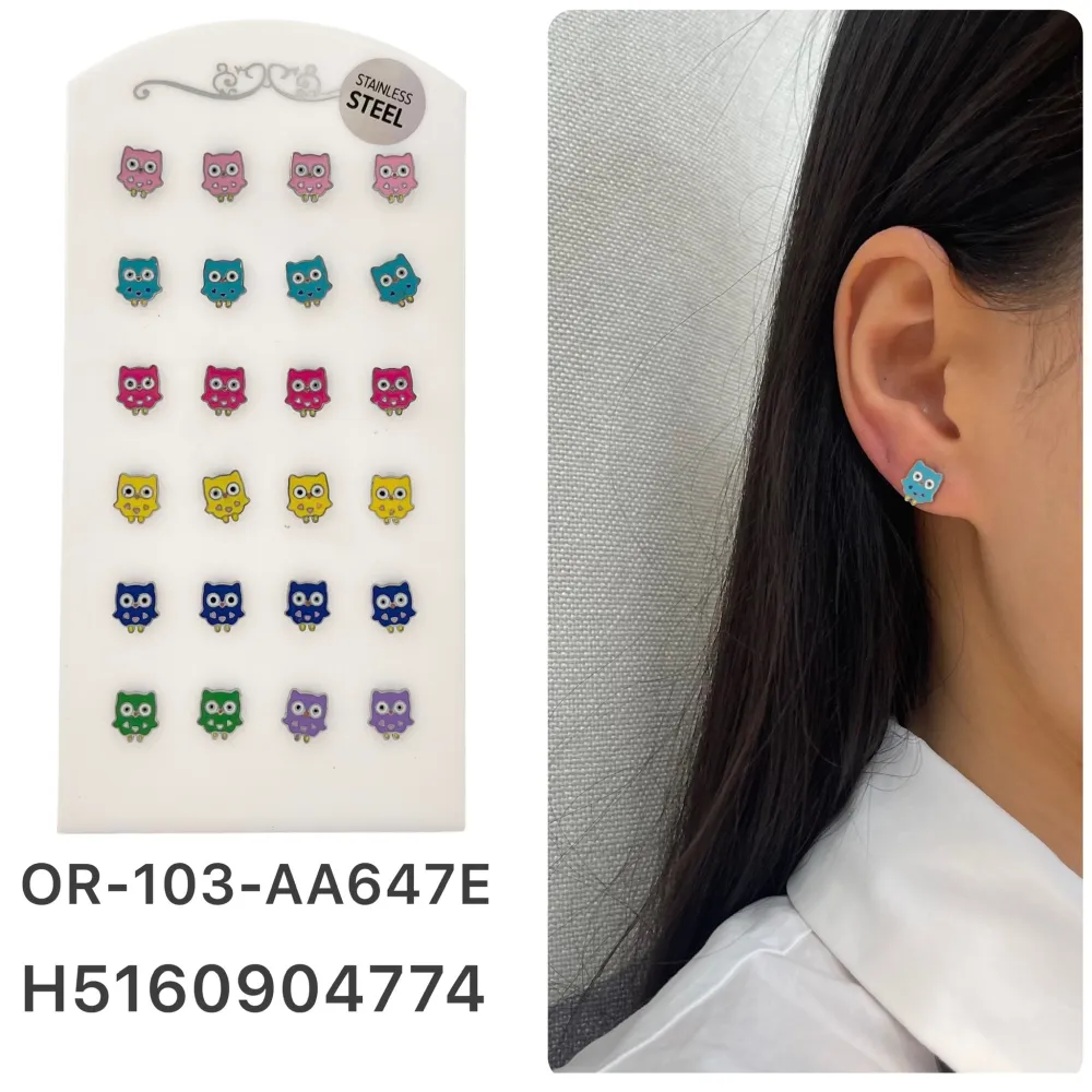 Gufo Smaltato Colorato-Orecchini a Lobo in Acciaio - OPA-103-AA647E