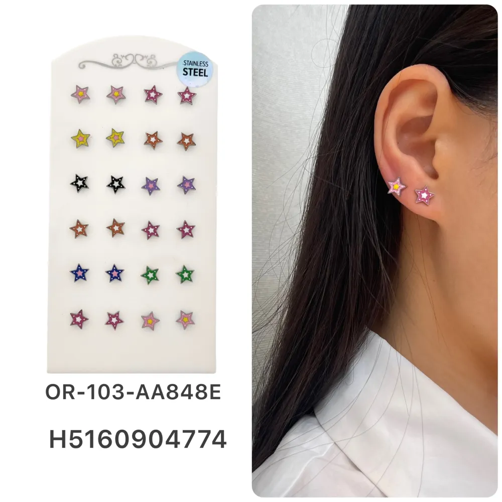 Stella Smaltata Colorata-12Paia Orecchini a Lobo in Acciaio - OPA-103-AA648E