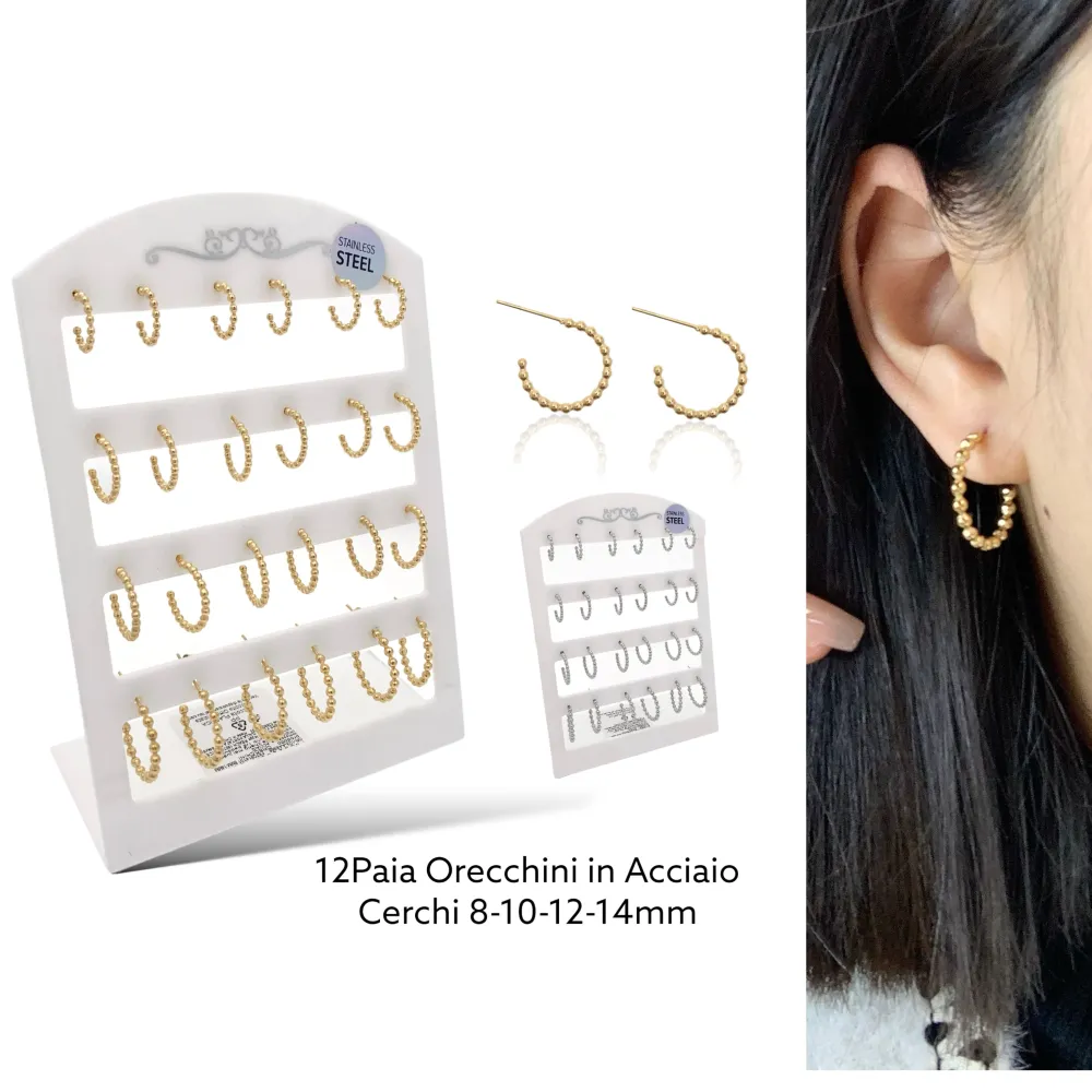 Cerchio Scalare Pallina 8-10-12-14mm-12Paia Orecchini in Acciaio - OPA-103-AA696E 8-10-12-14mm