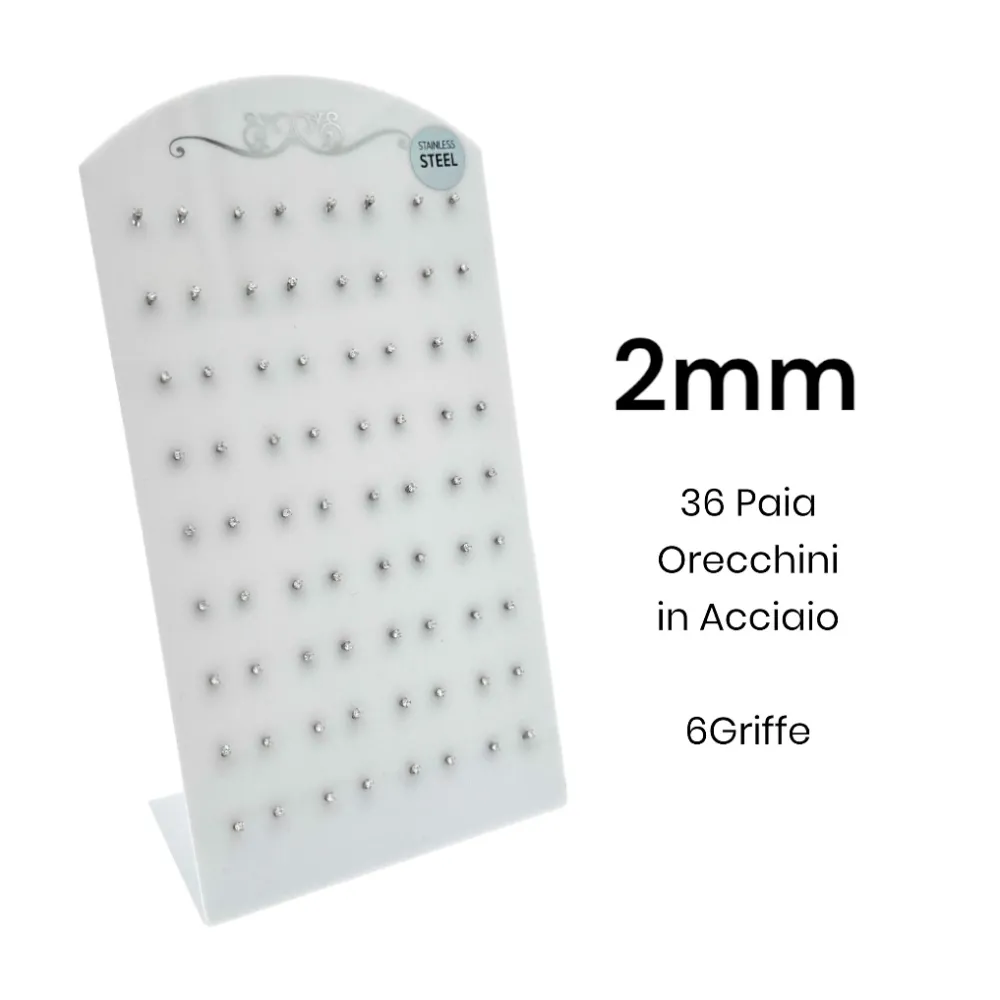 Punto Luce 2mm 6Griffe-36Paia Orecchini in Acciaio - OPA-107-114 2mm
