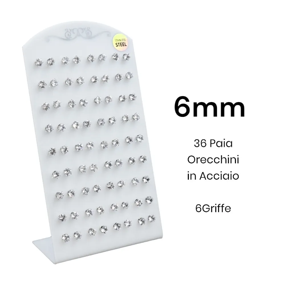 Punto Luce 6mm 6Griffe-36Paia Orecchini in Acciaio - OPA-107-115 6mm (Argento)