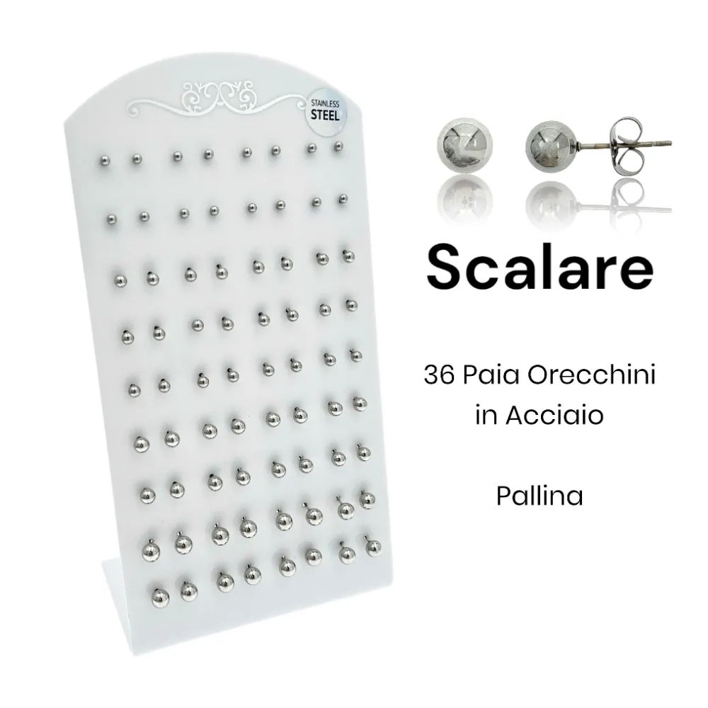 Pallina Scalare -36Paia Orecchini in Acciaio - OPA-107-184-140 Pallina Scalare