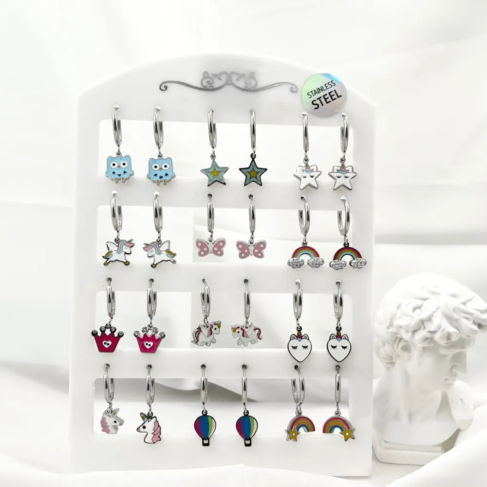 Soggetti Mix Pendenti-12 Paia Orecchini in Acciaio - OPA-413-1025