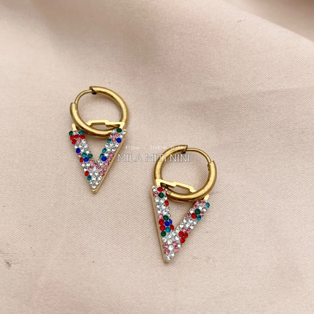 OPA450-392-Cerchio con V-12 Paia Orecchini in Acciaio - OPA-413-1055