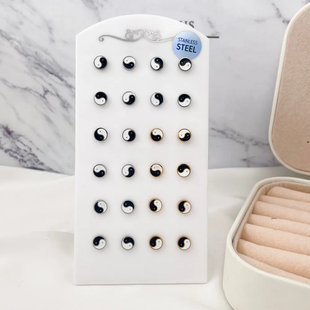 [OPA-413-1125] Ying Yang-12Paia Orecchini a Lobo in Acciaio - OPA-413-1125