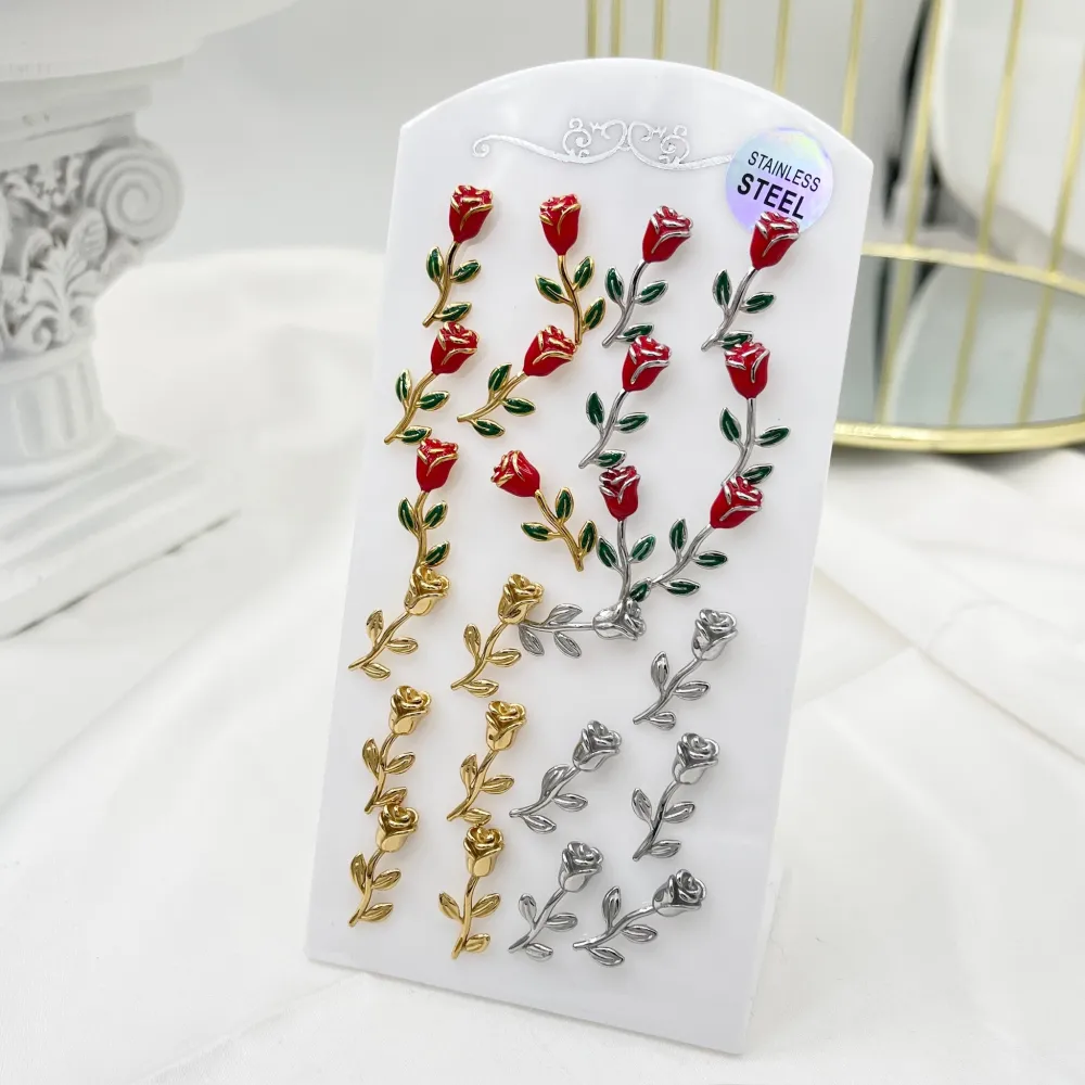 [OPA-413-2459] Rosa-12 Paia Orecchini in Acciaio - OPA-413-2459