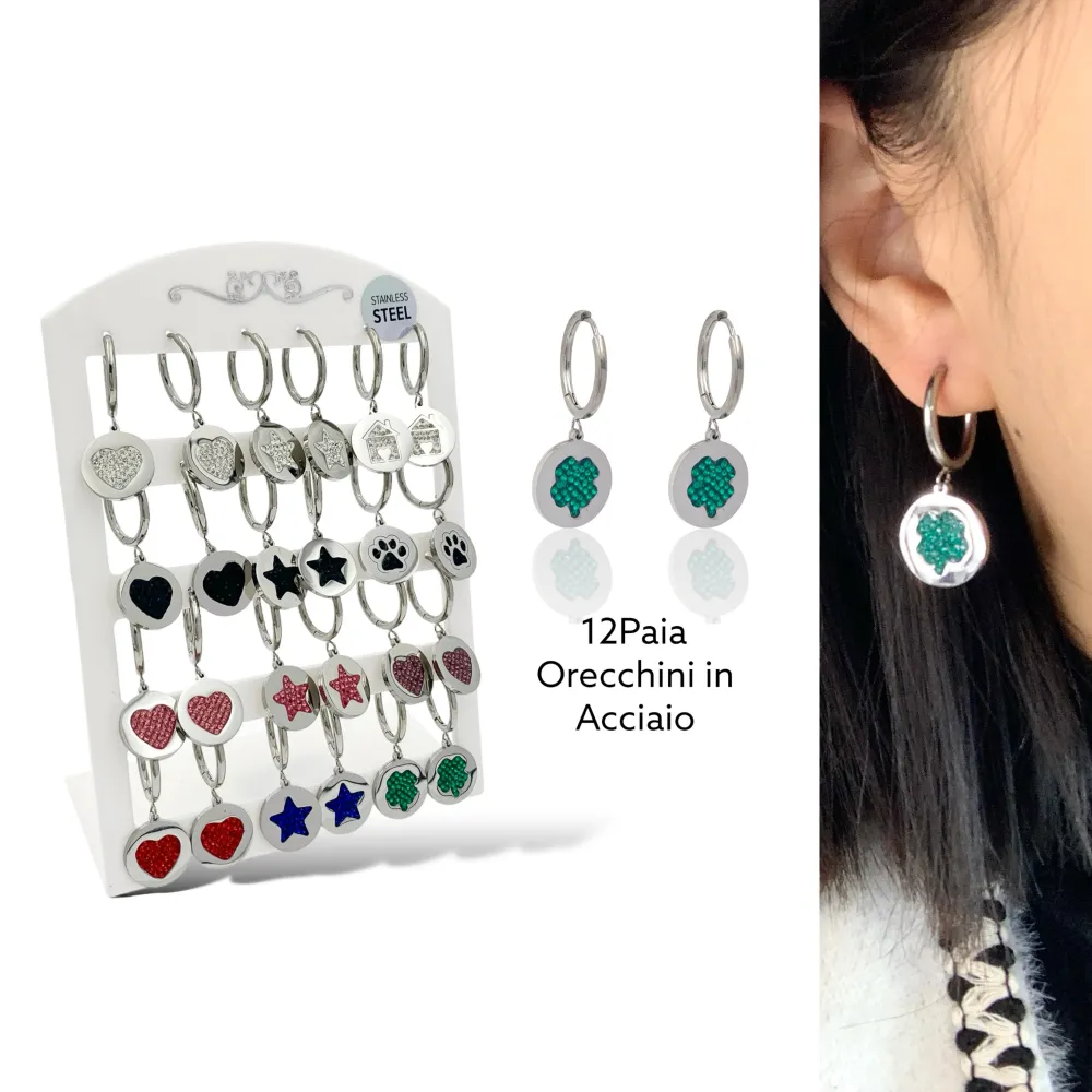 Tondo con Soggetti Mix-12Paia Orecchini in Acciaio - OPA-413-745