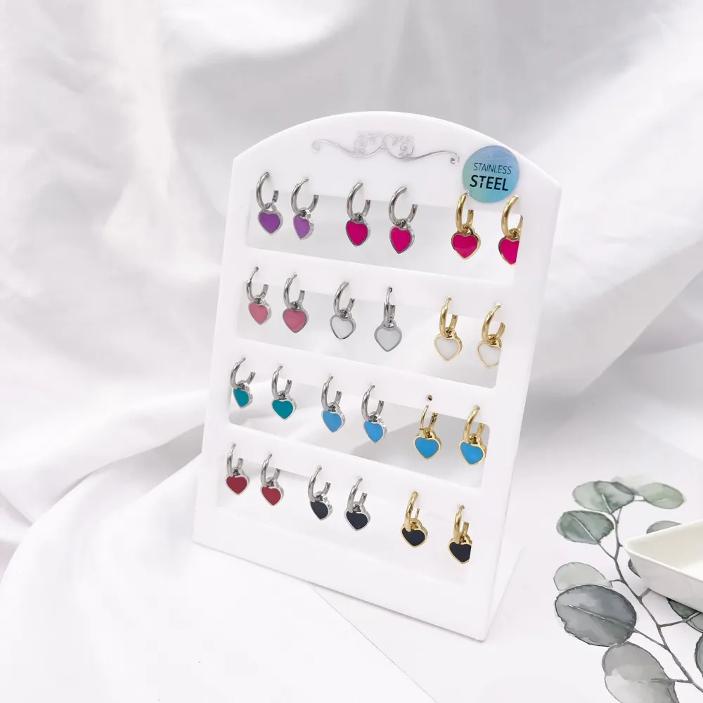 Cuore Smaltato-12Paia Orecchini in Acciaio - OPA-413-926