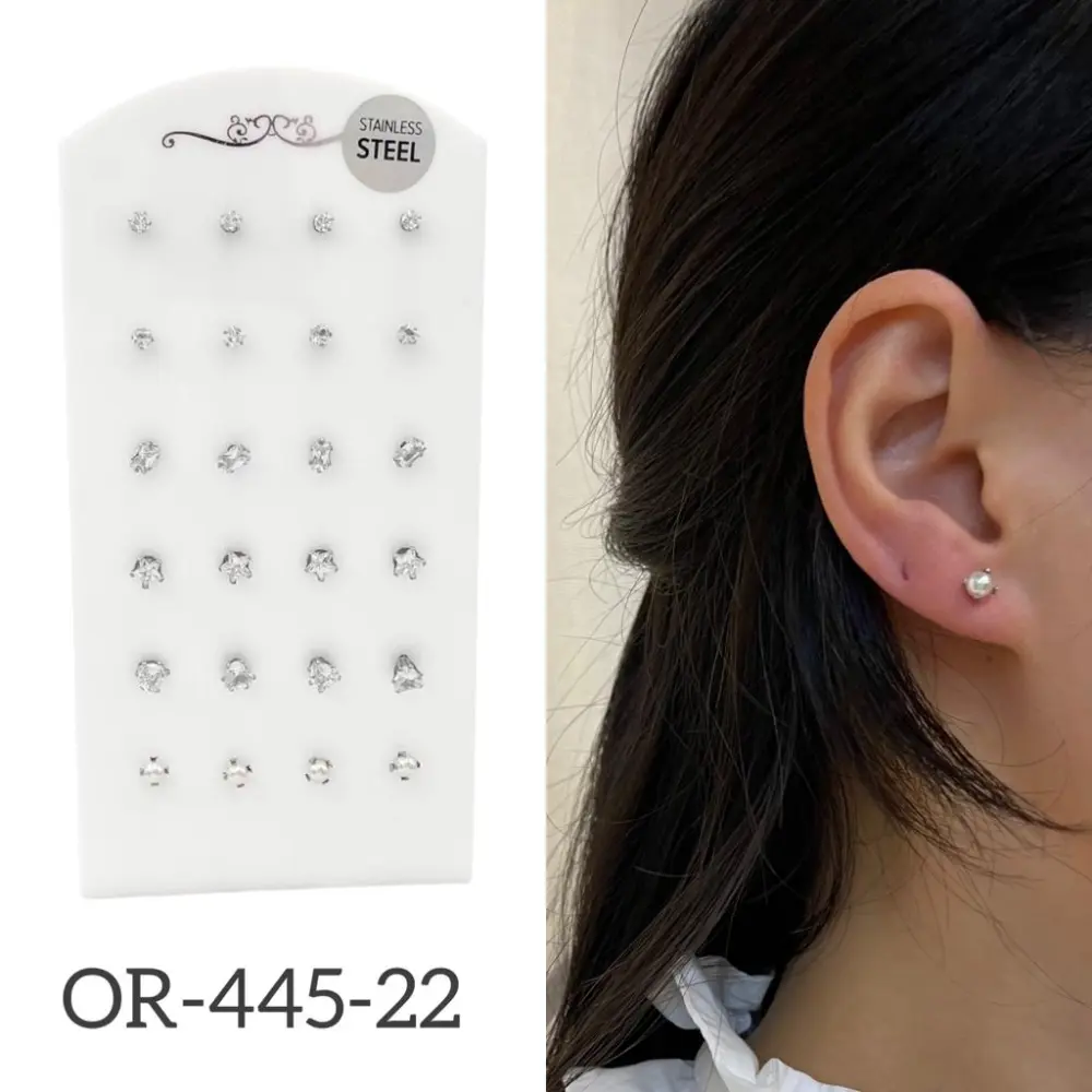 [OPA-445-22S] Misto con Zirconia-12 Paia Orecchini in Acciaio - OPA-445-22S