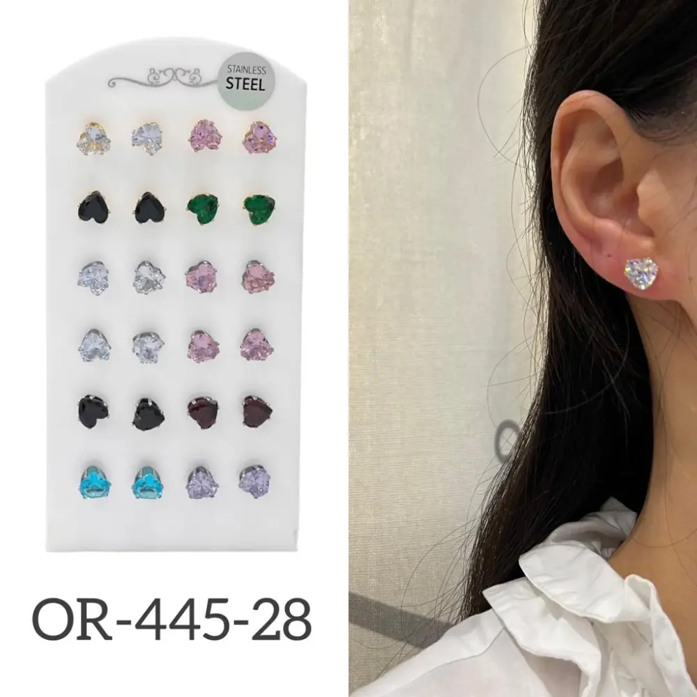 [OPA-445-28] Cuore Grande con  Zirconia-12 Paia Orecchini in Acciaio - OPA-445-28