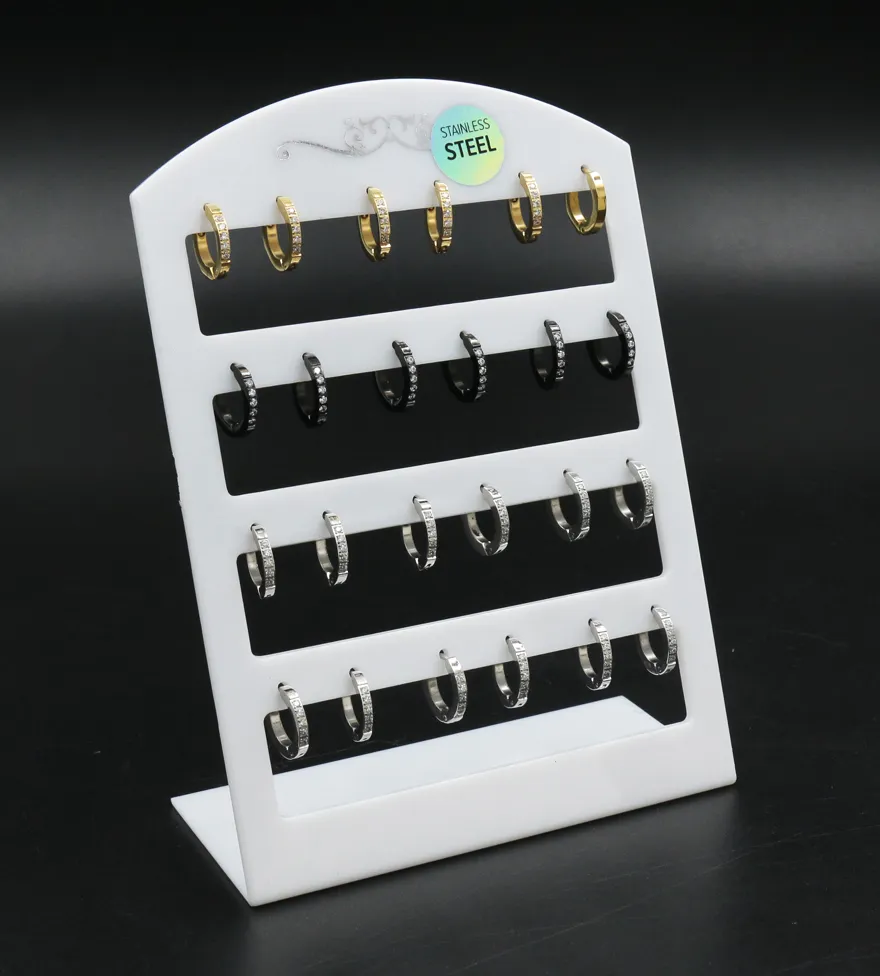 Orecchini  Cerchio Quadrato in Acciaio (Conf. da 12 paia) - OPA-450-270-Cerchio Quadrato Zirconi 2x9 - Orecchini (Conf.12 Paia)