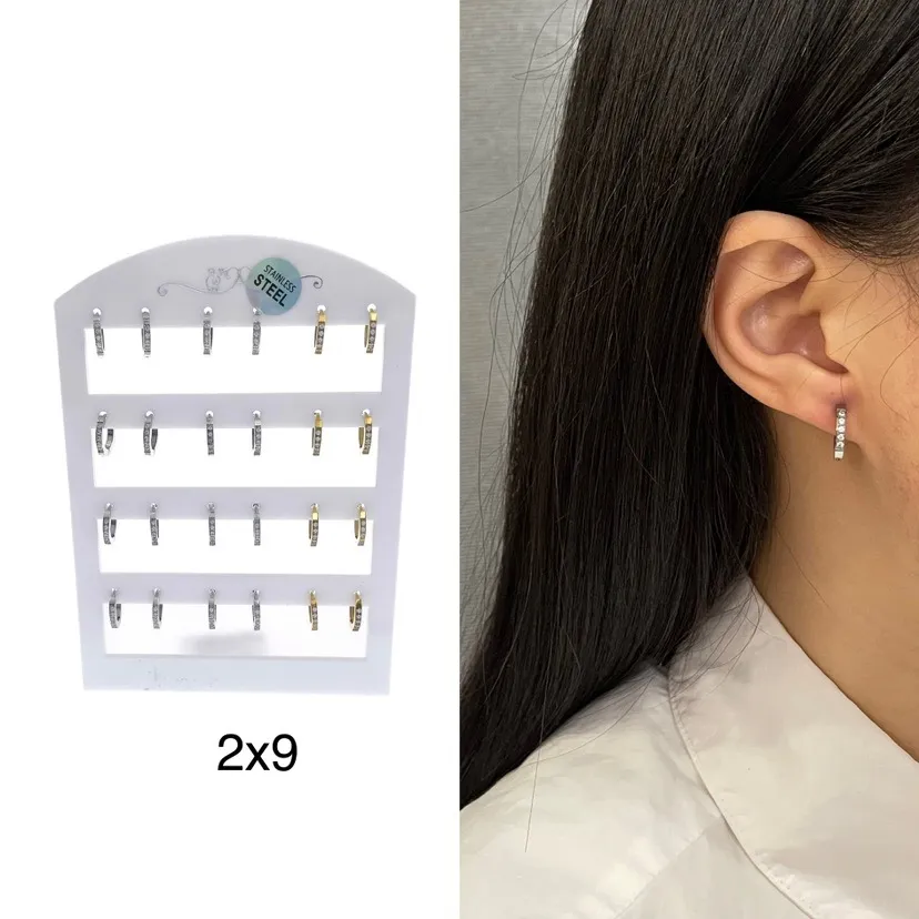 Cerchio Quadrato 2x9mm con Zirconia-24Pz Orecchini in Acciaio - OPA-450-308