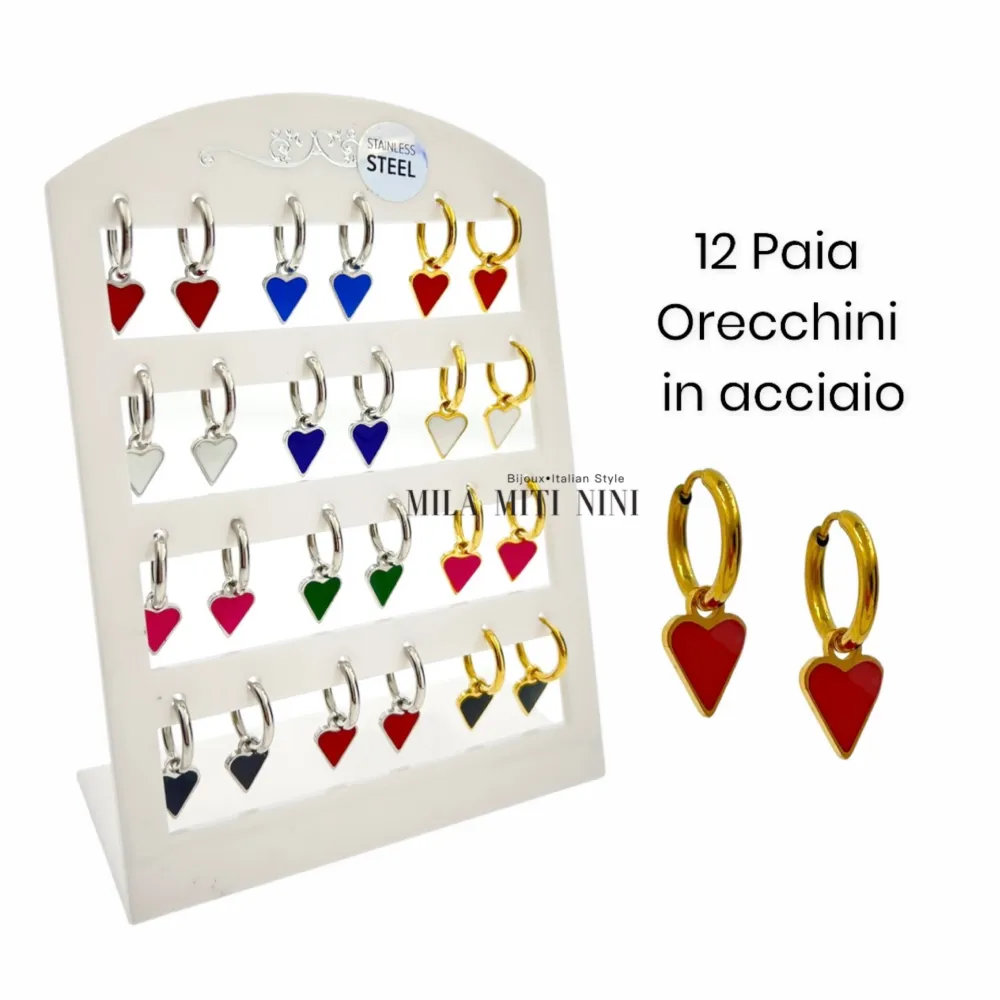 OPA450-346-2x10mm Cuore Smaltato-12 Paia Orecchini in Acciaio - OPA-450-346 2x10mm