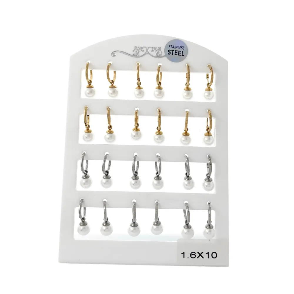 Cerchio 1.60x10mm con Perla-Orecchini in Acciaio - OPA-450-375 1.6x10mm