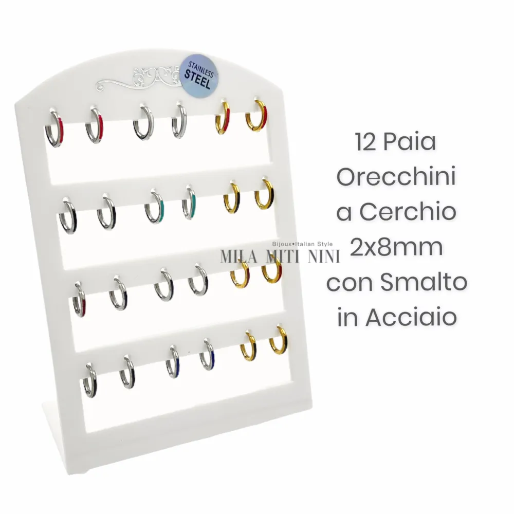 OPA450-412-Cerchio Smaltato-12 Paia Orecchini in Acciaio - OPA-450-412 2.0x8mm