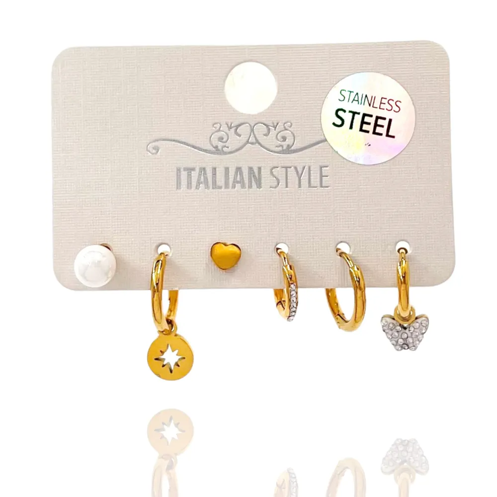 Cuore Perla-Set 6pz Orecchini in Acciaio - OPA-450-422A (Oro Giallo)