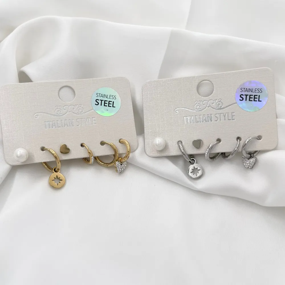 Cuore Perla-Set 6pz Orecchini in Acciaio - OPA-450-422A (Oro Giallo)