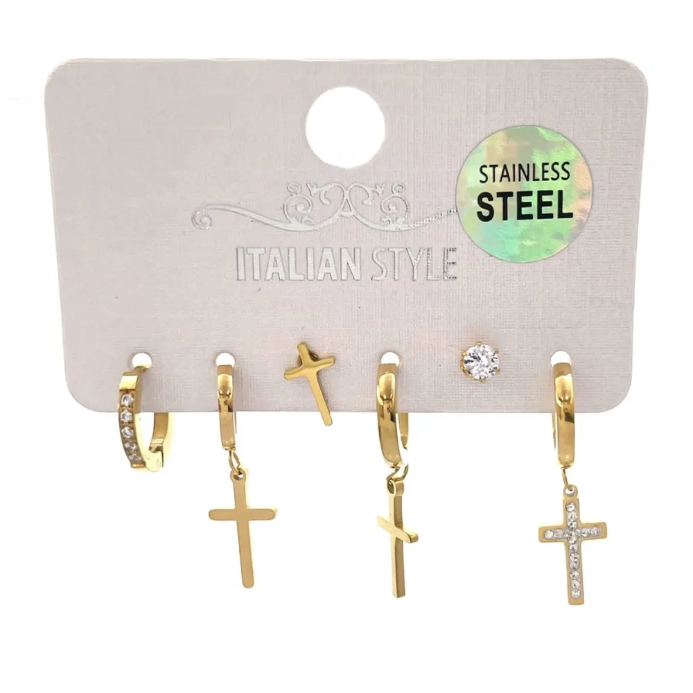 Croce-Set 6pz Orecchini in Acciaio - OPA-450-422E