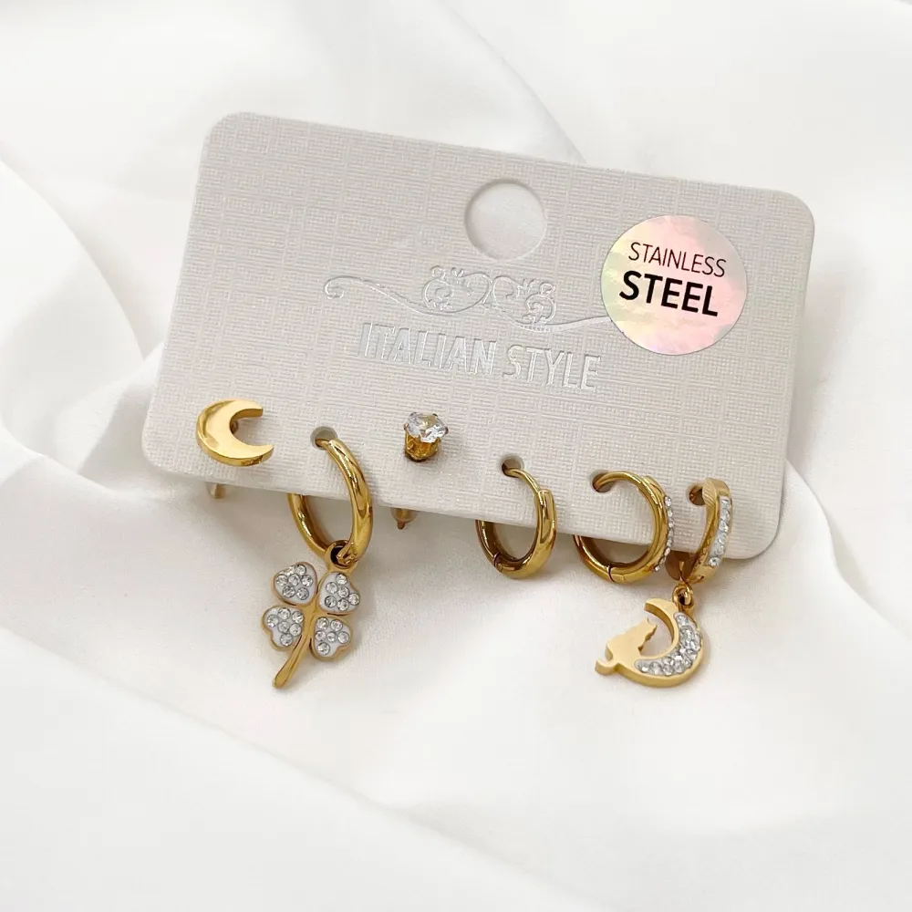 Zampa e Gatto-Set 6pz Orecchini in Acciaio - OPA-450-430