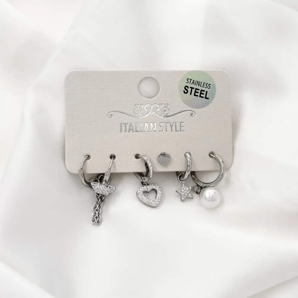 Stella e Cuore-Set 6pz Orecchini in Acciaio - OPA-450-432