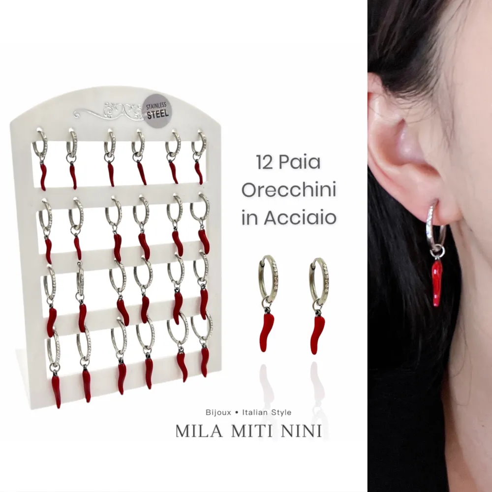 Cornino Scalare -12 Paia Orecchini in Acciaio - OPA-450-466 2.0Mix