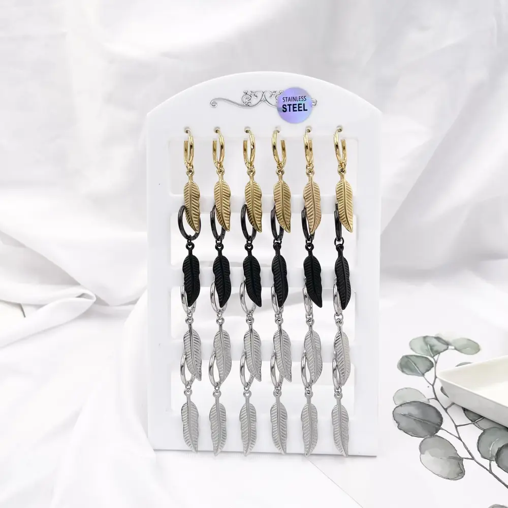 Piuma Grande-12 Paia Orecchini in Acciaio - OPA-450-469