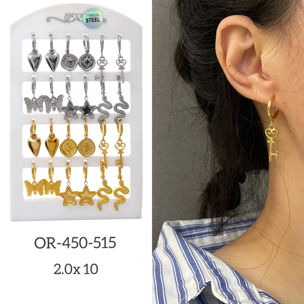 Pendenti Mix-12 Paia Orecchini in Acciaio - OPA-450-515