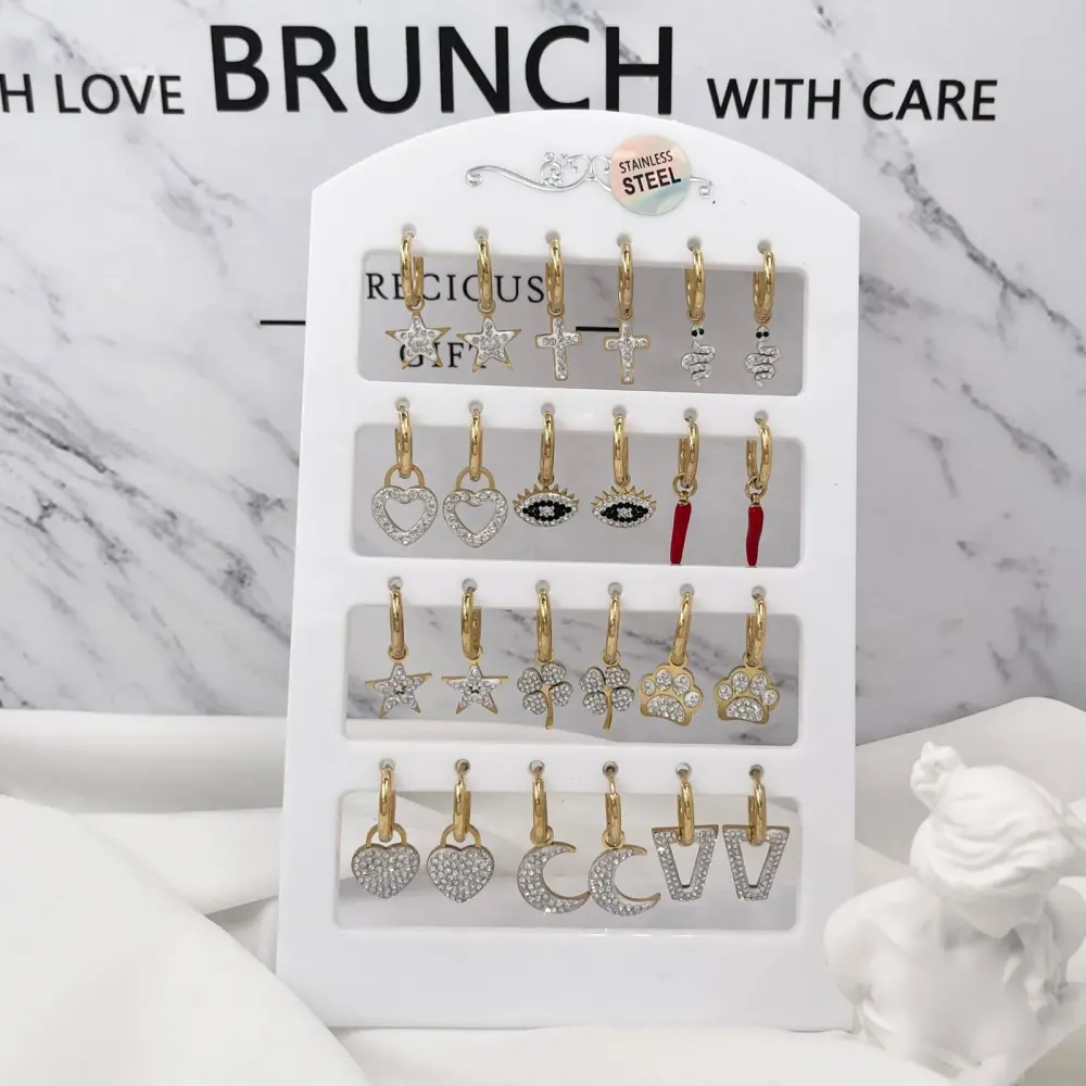 Cerchio con Pendenti Mix-12 Paia Orecchini in Acciaio - OPA-450-516