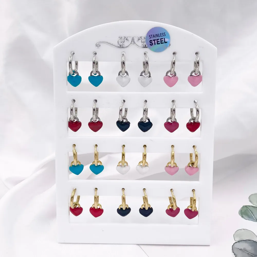 Cuore Smaltato Double face-12Paia Orecchini in Acciaio - OPA-450-540