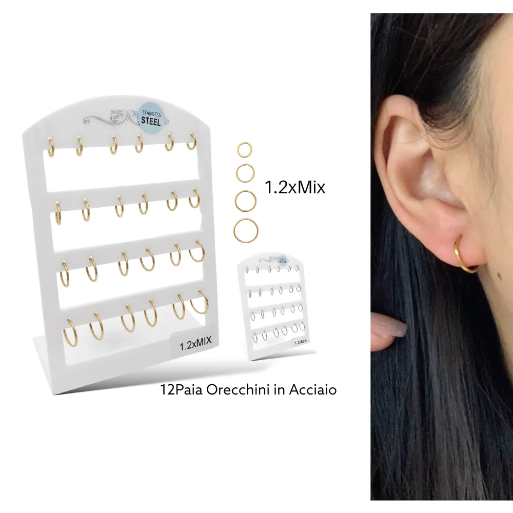 Cerchio 1.2mm Mix-12Paia Orecchini in Acciaio - OPA-450-632 1.2mm Mix