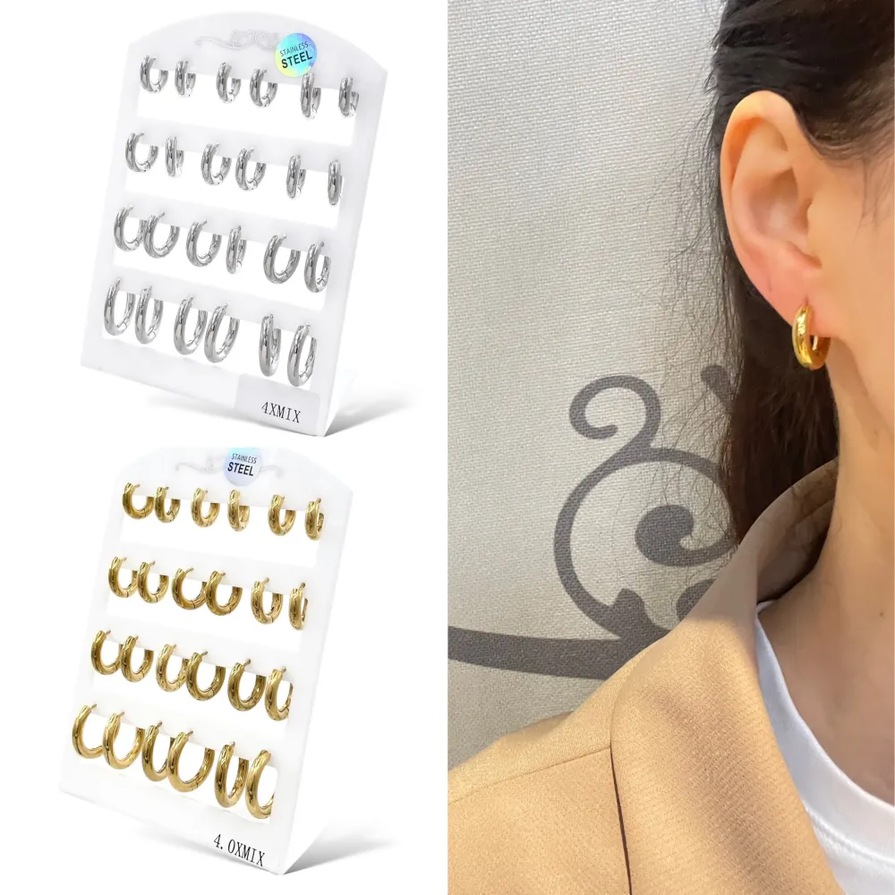 Cerchio 4mm diametro Scalare -12Paia Orecchini in Acciaio - OPA-450-690 4mmxmix