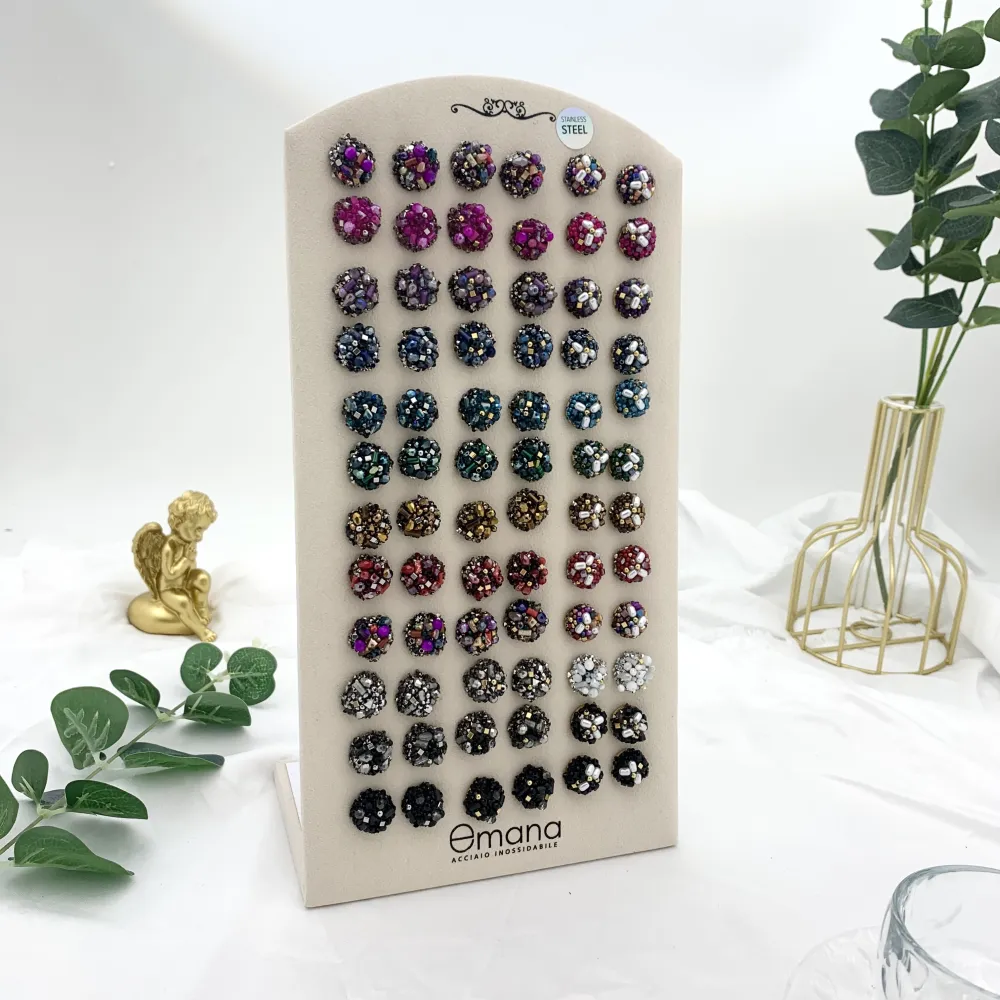 Bottone con Cristalli-36Paia Orecchini a Lobo in Acciaio - OPA-732-124 (MIX)