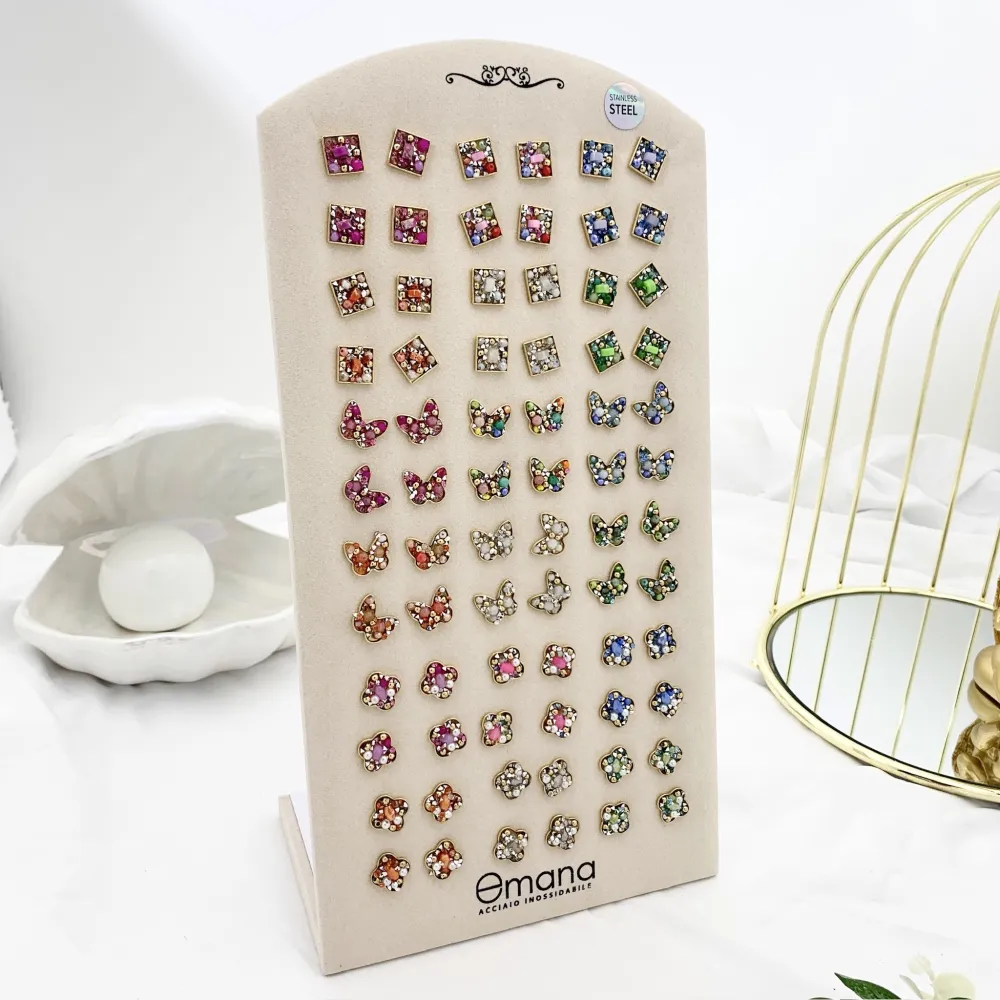 Quadrato Farfalla Quadrifoglio-36 Paia Orecchini a Lobo in Acciaio - OPA-732-204