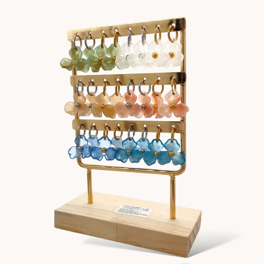 [OPA-732-332] Cerchio con Fiore-12Paia Orecchini in Acciaio Incluso Espositore - OPA-732-332