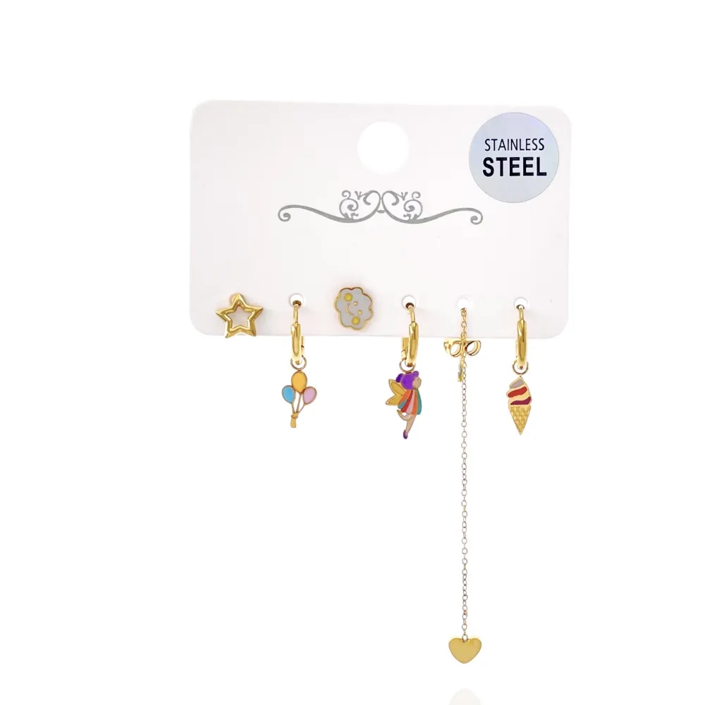 Gelato Nuvola Befana Palloncini-Set 6pz Orecchini in Acciaio - OPA-736-13 (Oro Giallo)