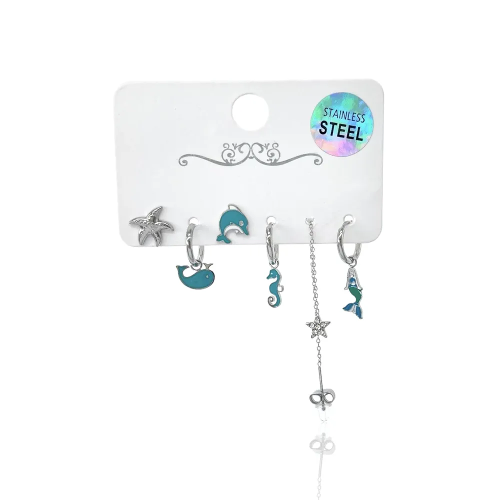 Delfino Mare-Set 6pz Orecchini in Acciaio - OPA-736-14