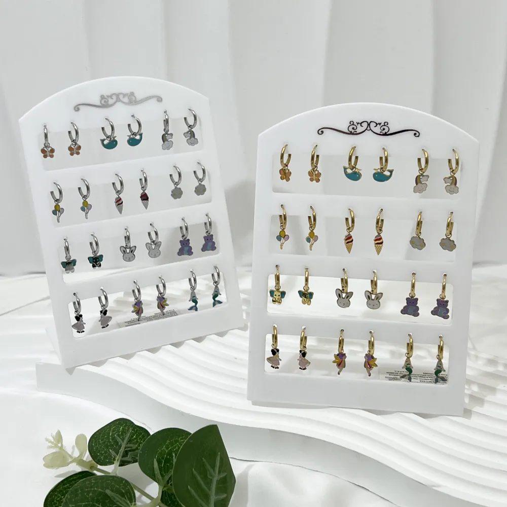 Cerchio con Pendenti Smaltati Favola-12Paia Orecchini in Acciaio - OPA-736-19