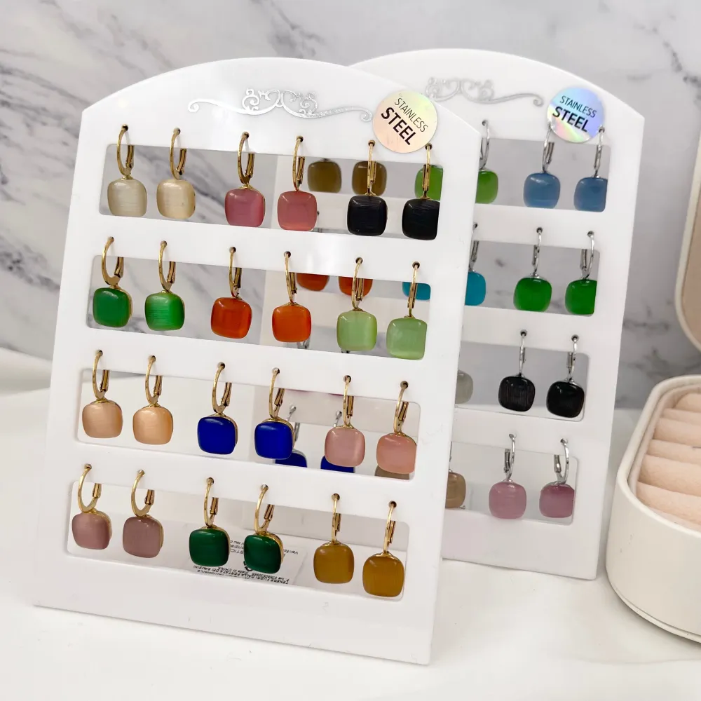 Pietra Luna Quadrata-12 Paia Orecchini in Acciaio con Monachell - OPA103-AA323E