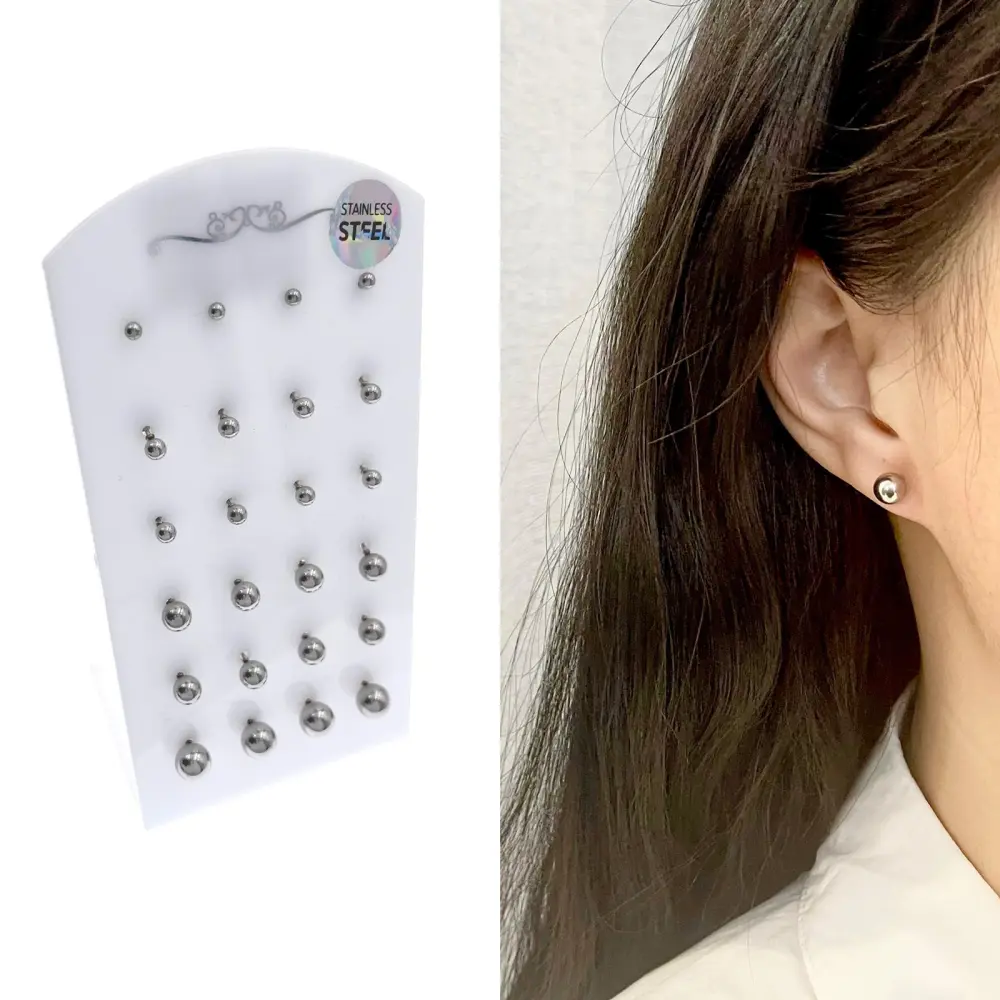 [OPA208-125A] Pallina Scalare Argento-12Paia Orecchini in Acciaio - OPA208-125A