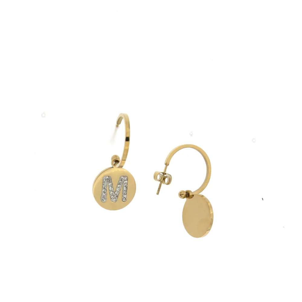 OPA-Iniziale Strass Tondo 5014- 12 Paia Orecchini in Acciaio - OPA413-0243-Iniziale Strass Tondo - 12 Paia Orecchini in Acciaio (Argento)