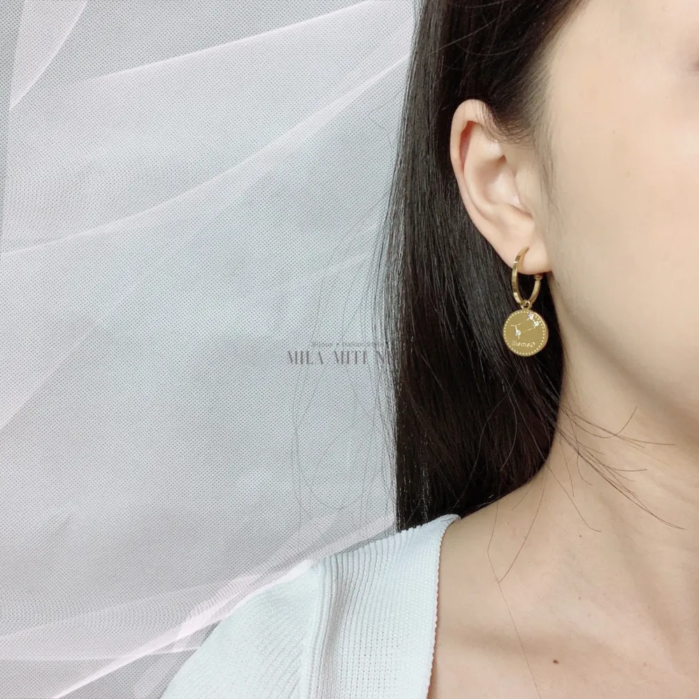 OPA7750-Segno Zodiacale-12 Paia Orecchini a Cerchio in Acciaio - OPA413-691-Segno Zodiacale-12 Paia Orecchini in Acciaio