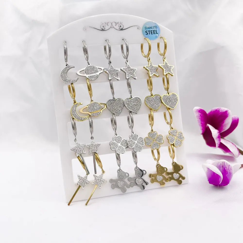 Pendenti Mixcon Strass-12 Paia Orecchini in Acciaio - OPA413-695