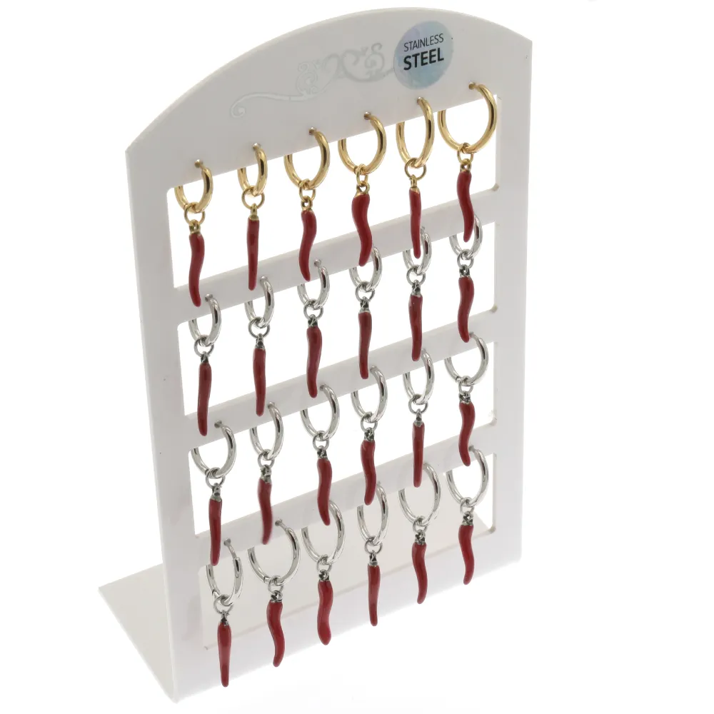 [OPA450-292] OPA6599-Cornino Rosso- 12 Paia Orecchini in Acciaio - OPA450-292